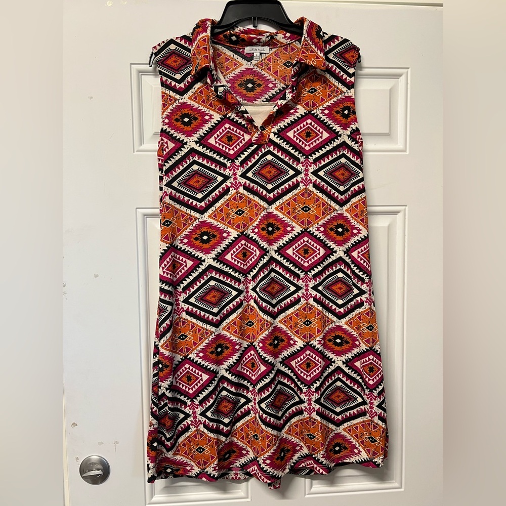 White Birch sleeveless Aztec print dress size large
